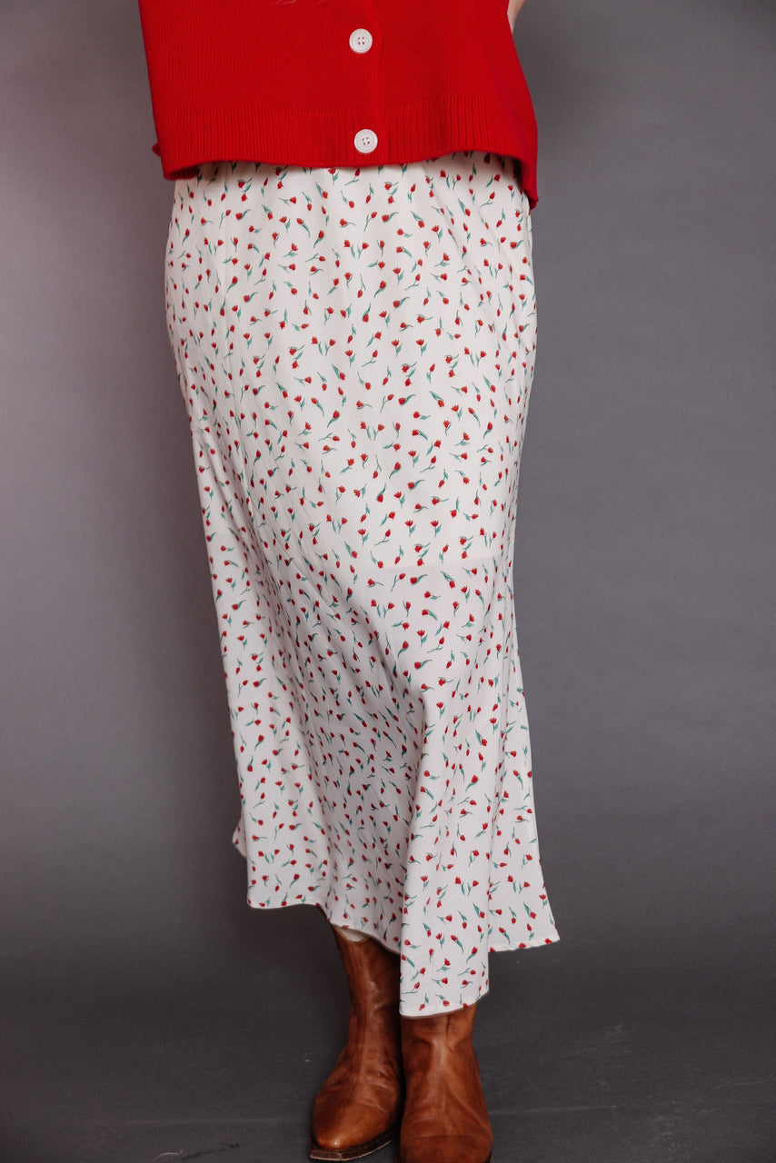 Tiptoe Skirt in Off White/Red