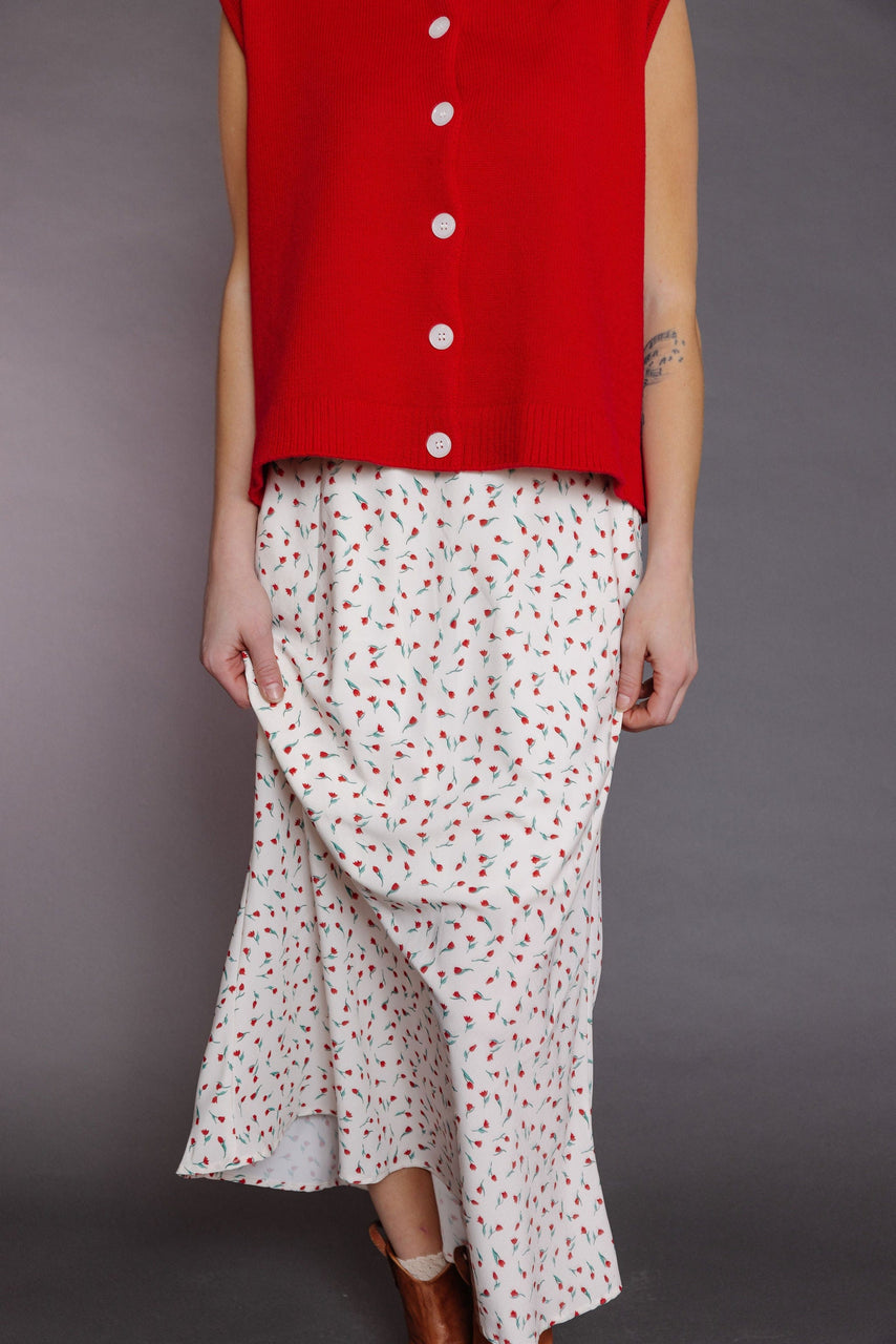 Tiptoe Skirt in Off White/Red