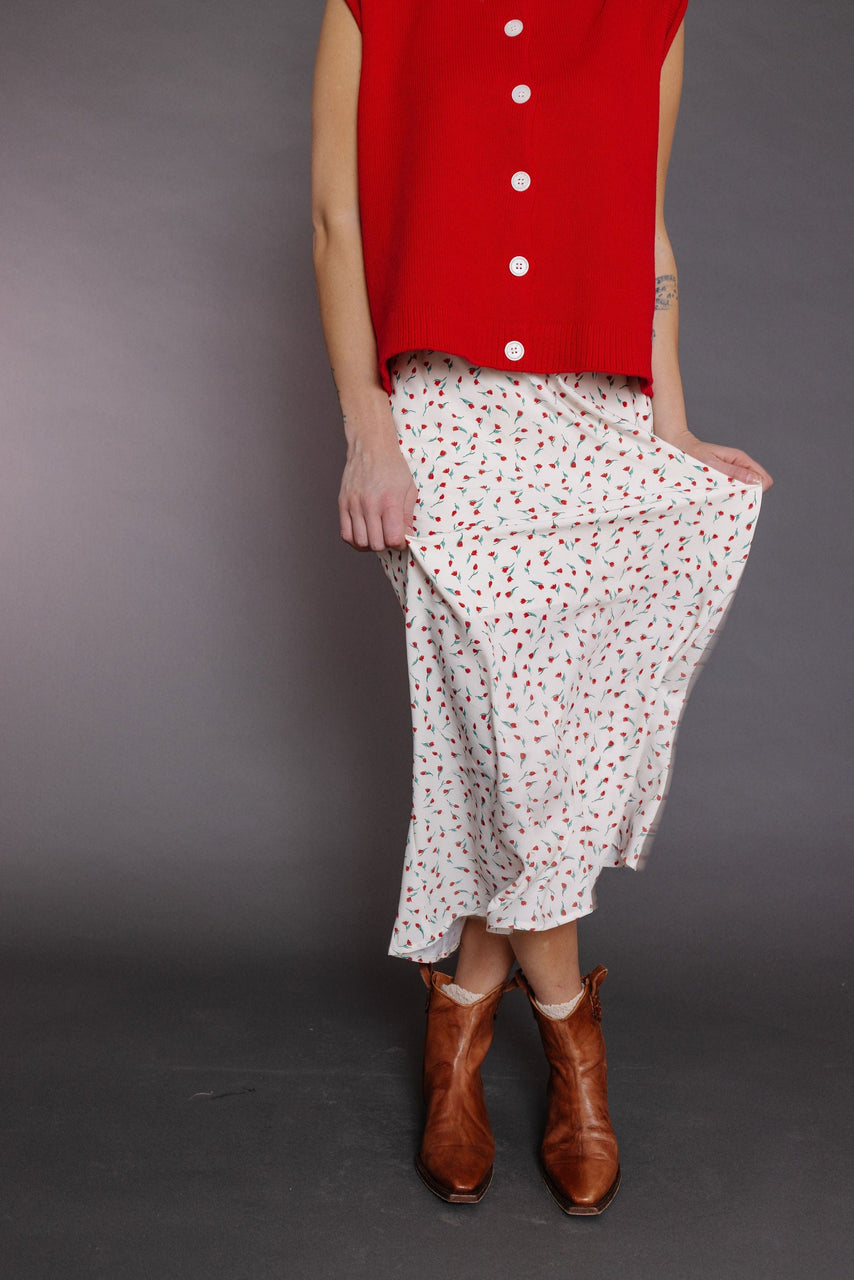 Tiptoe Skirt in Off White/Red