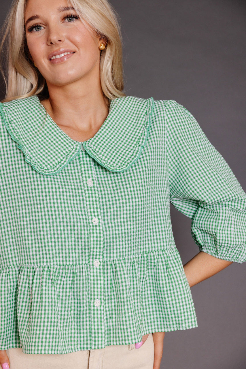 Larkin Blouse in Green/White