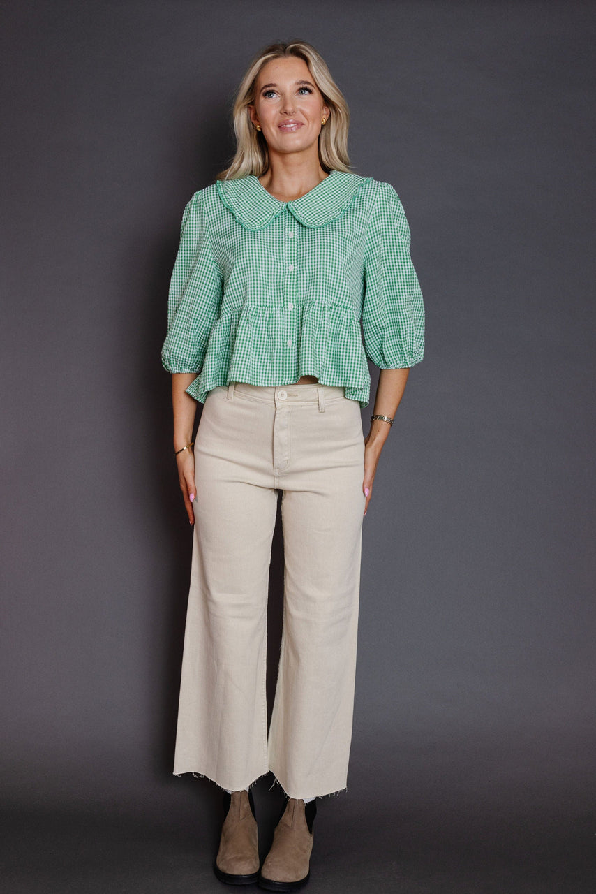 Larkin Blouse in Green/White