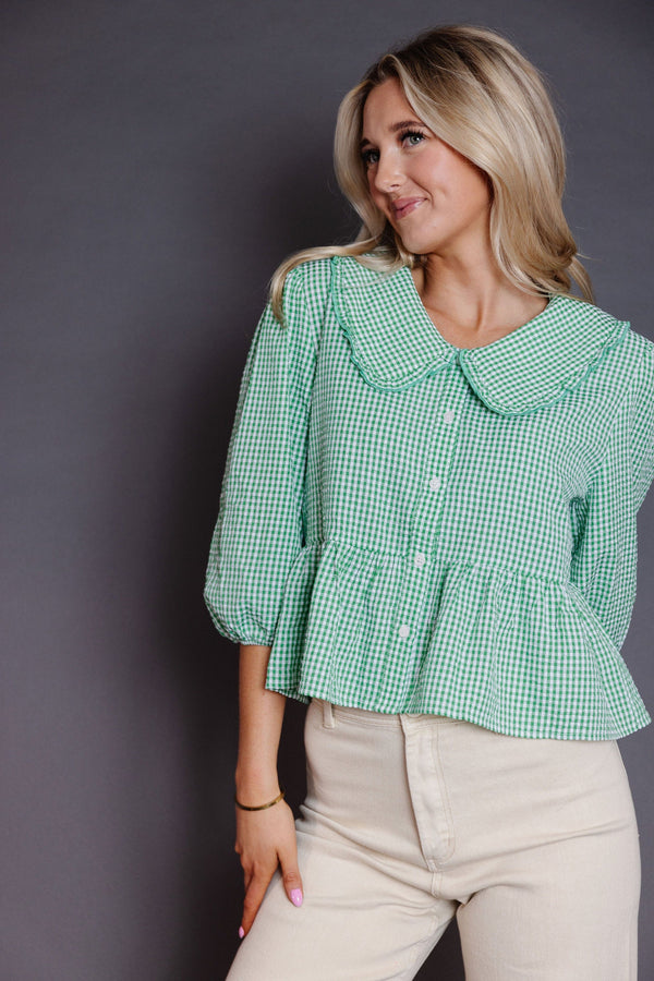 Larkin Blouse in Green/White