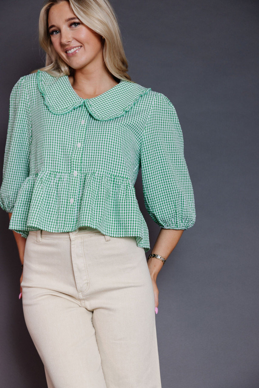 Larkin Blouse in Green/White