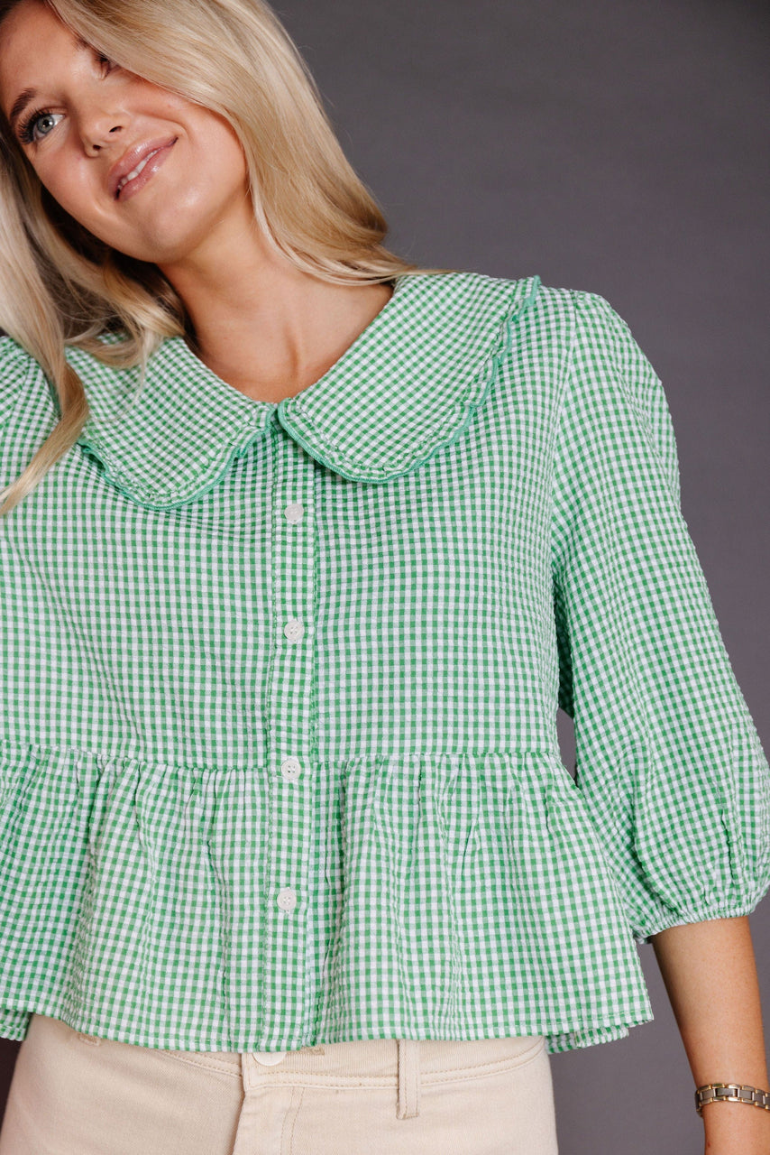 Larkin Blouse in Green/White