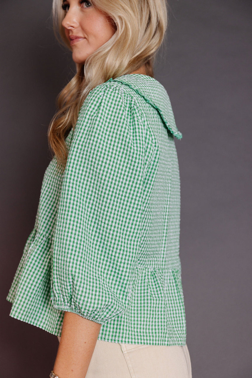 Larkin Blouse in Green/White