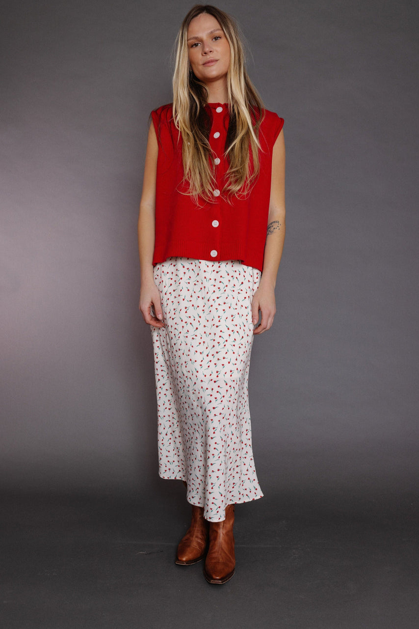 Tiptoe Skirt in Off White/Red