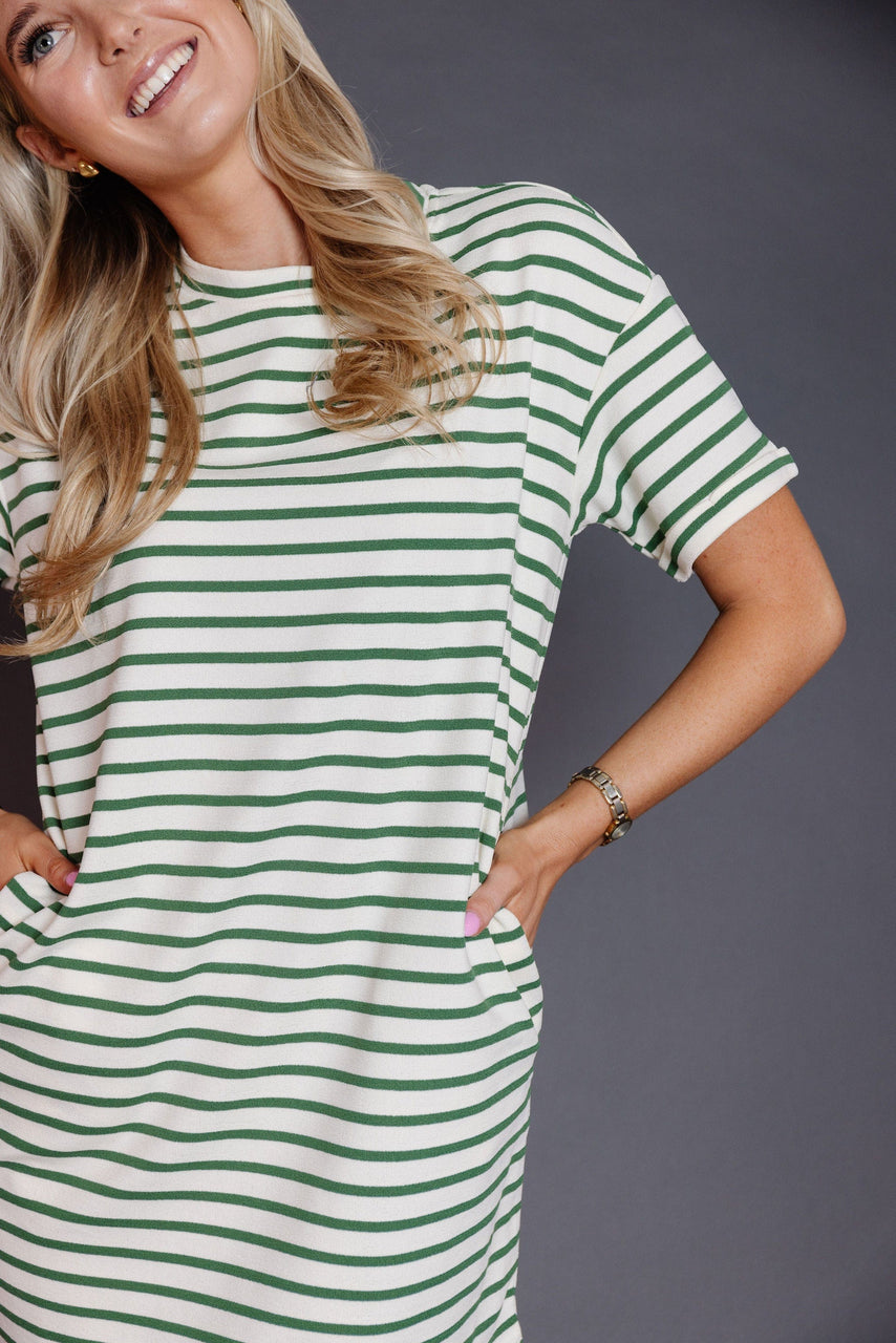 Robin Dress in Green/White Stripes