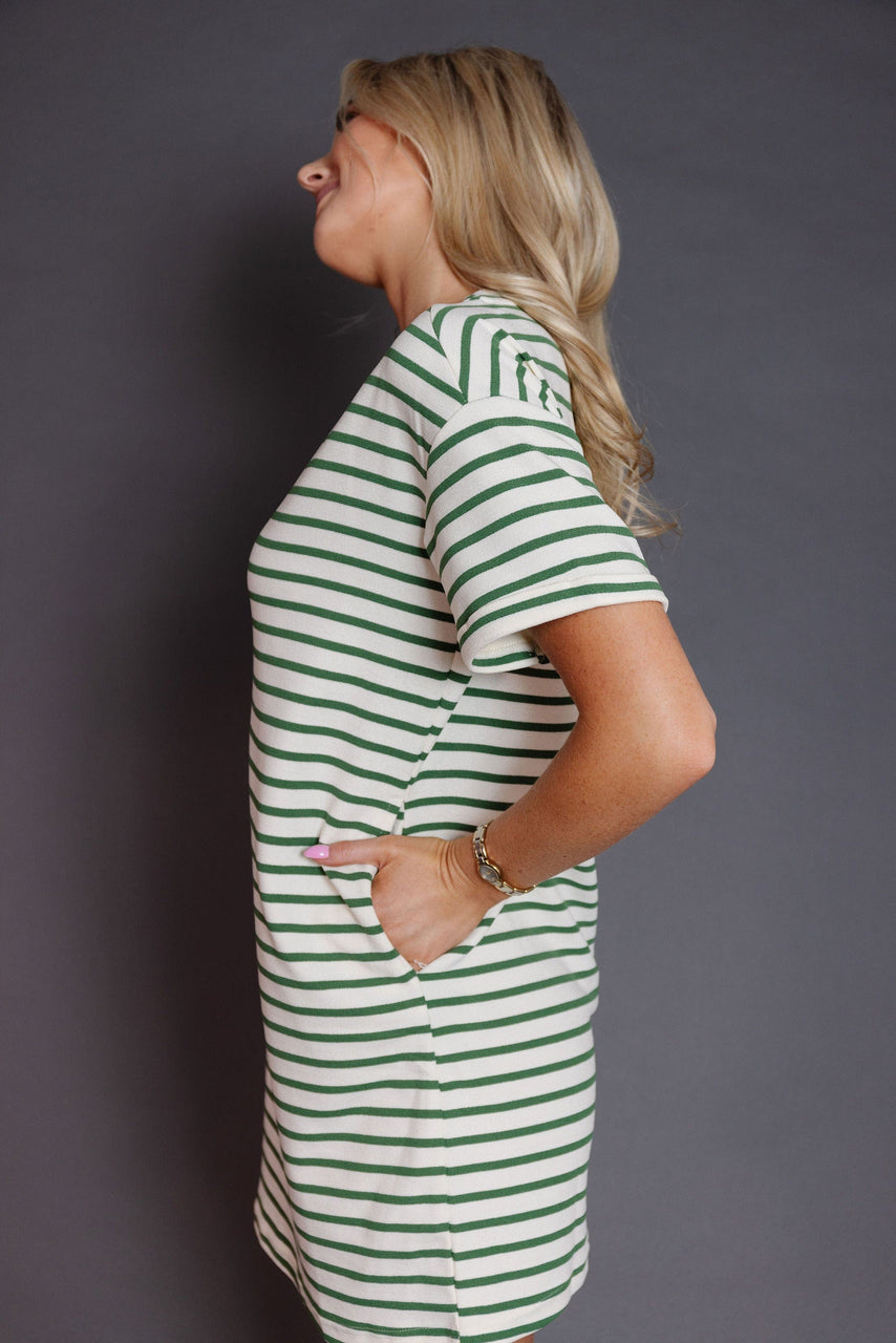 Robin Dress in Green/White Stripes