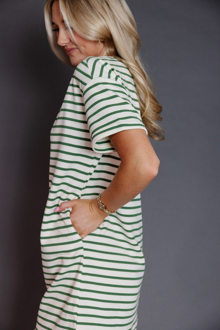 Robin Dress in Green/White Stripes