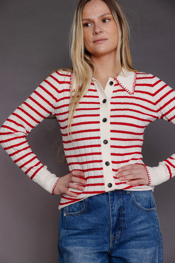 Ruby Cardigan in Cream/Red