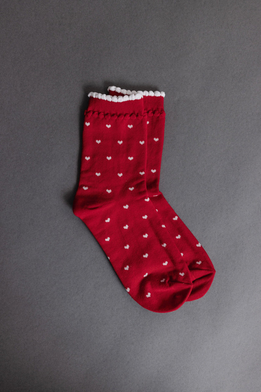 Tiepology Red Socks with Tiny Hearts