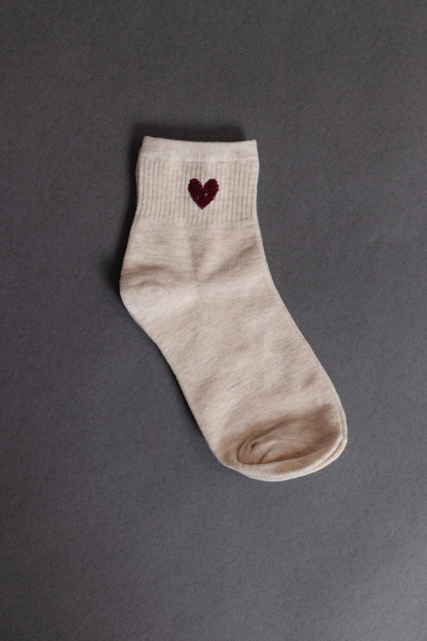 Oatmeal Socks with Burgundy Heart