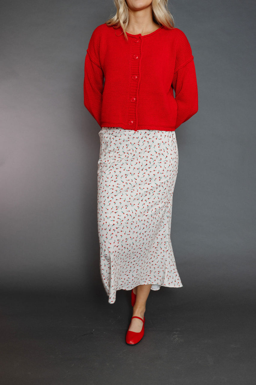 Tiptoe Skirt in Off White/Red