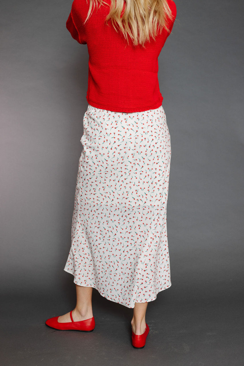 Tiptoe Skirt in Off White/Red