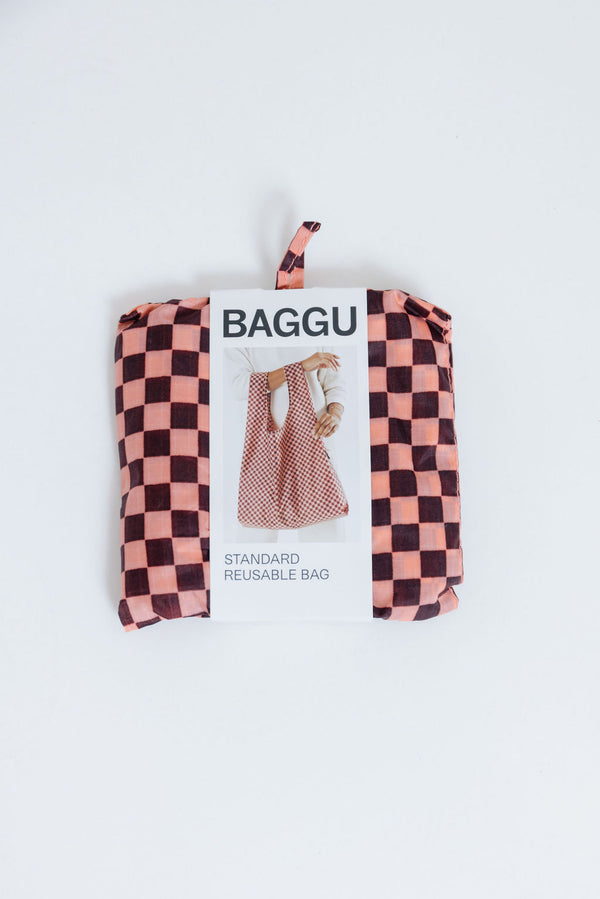 Baggu Standard Reusable Bag Pink Brown Check