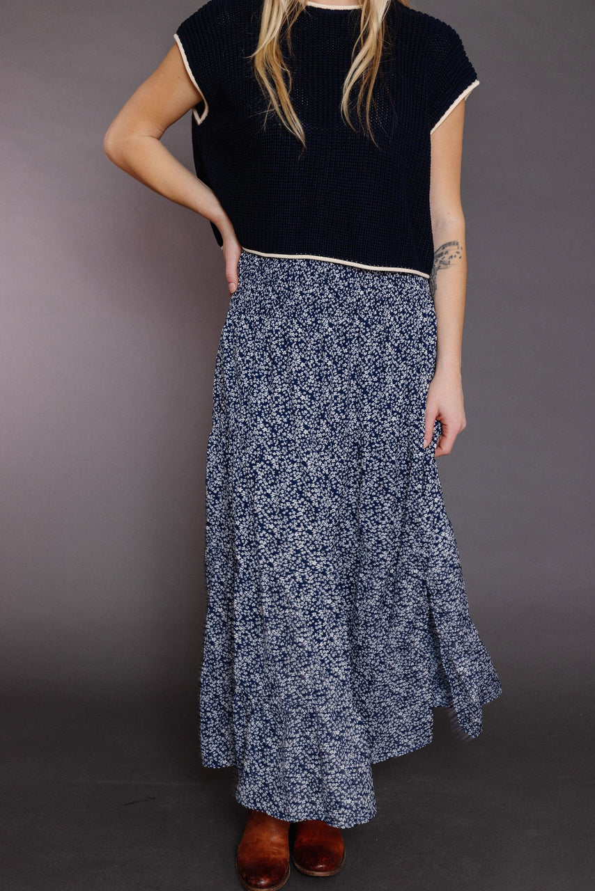 Pasha Skirt in Navy/White