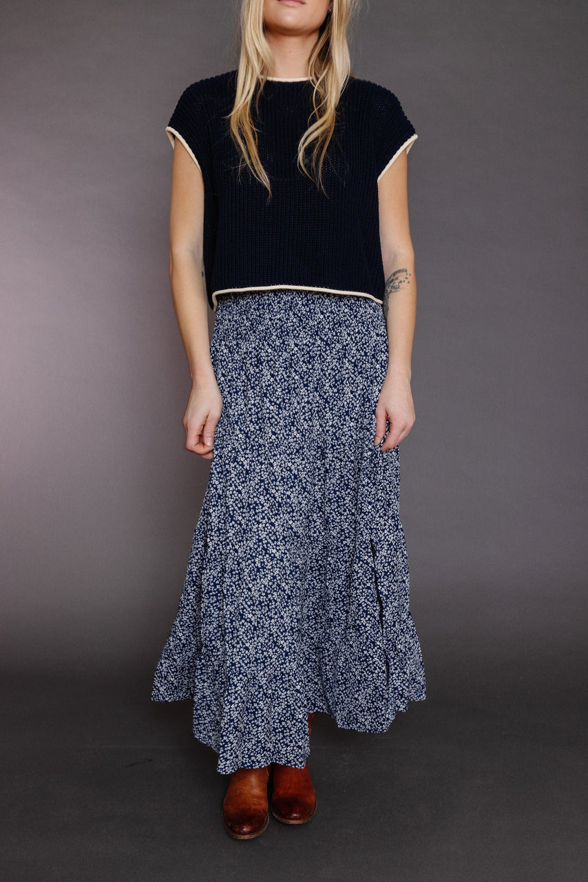 Pasha Skirt in Navy/White