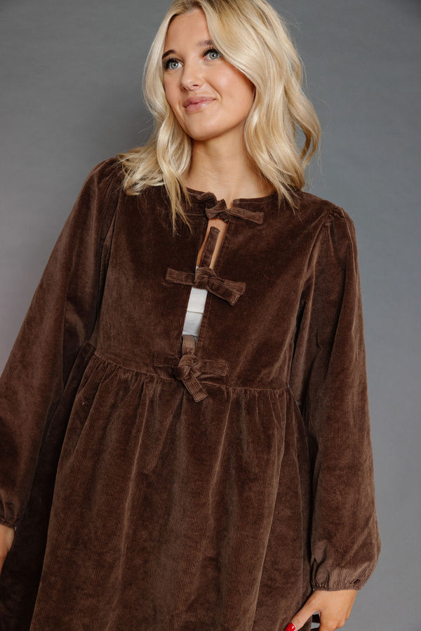 Precilla Corduroy Dress in Brown