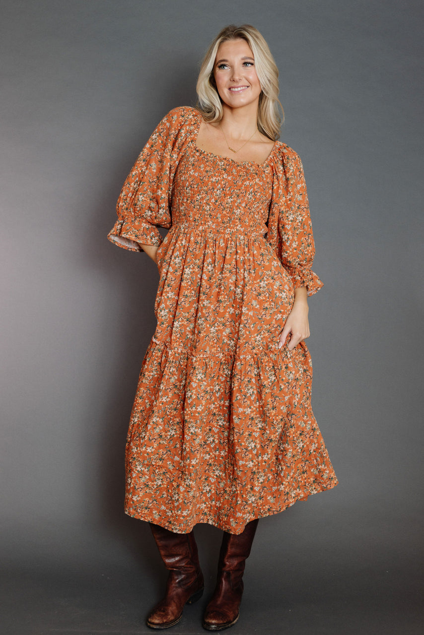 Crazy Love Dress in Rust Floral