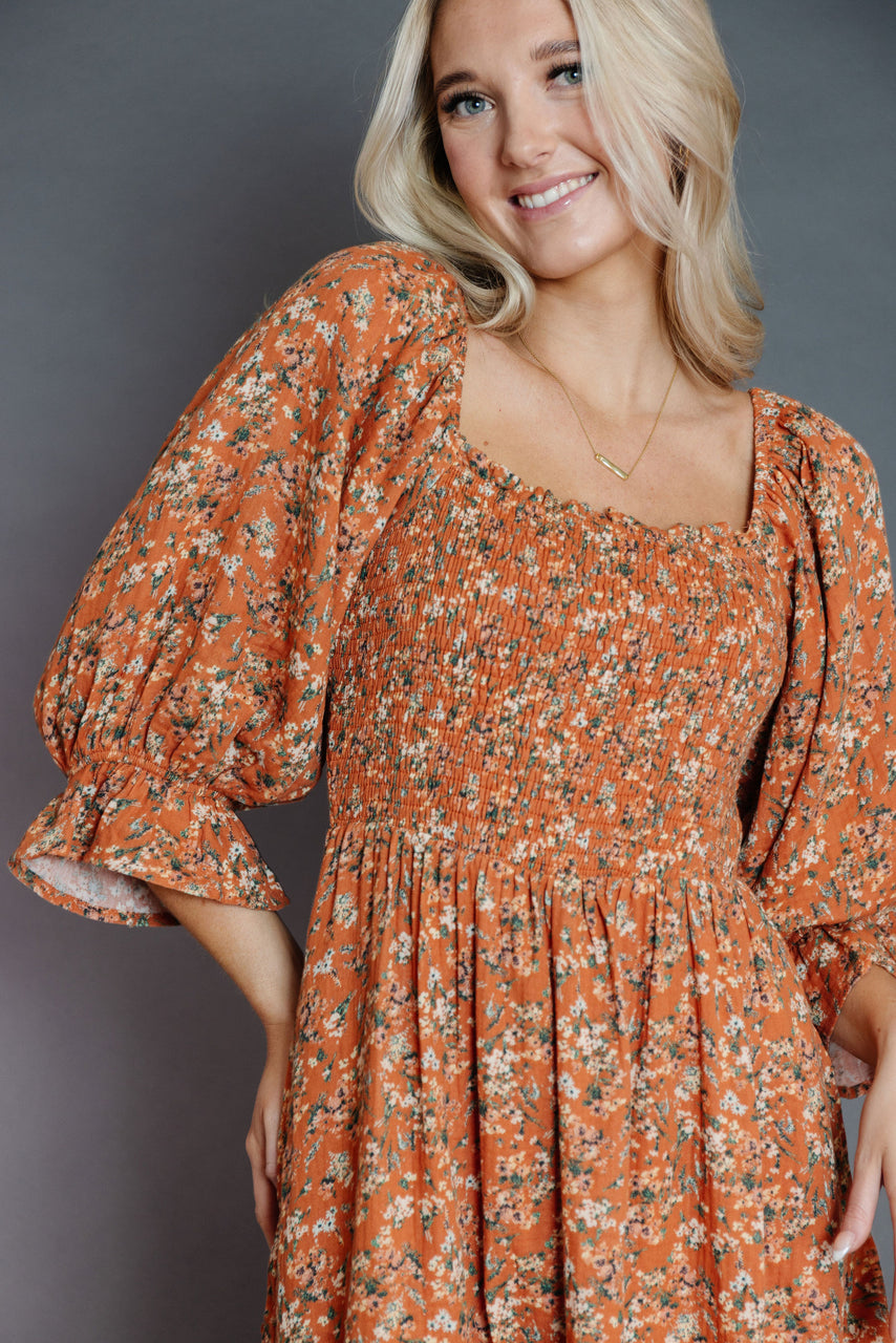 Crazy Love Dress in Rust Floral