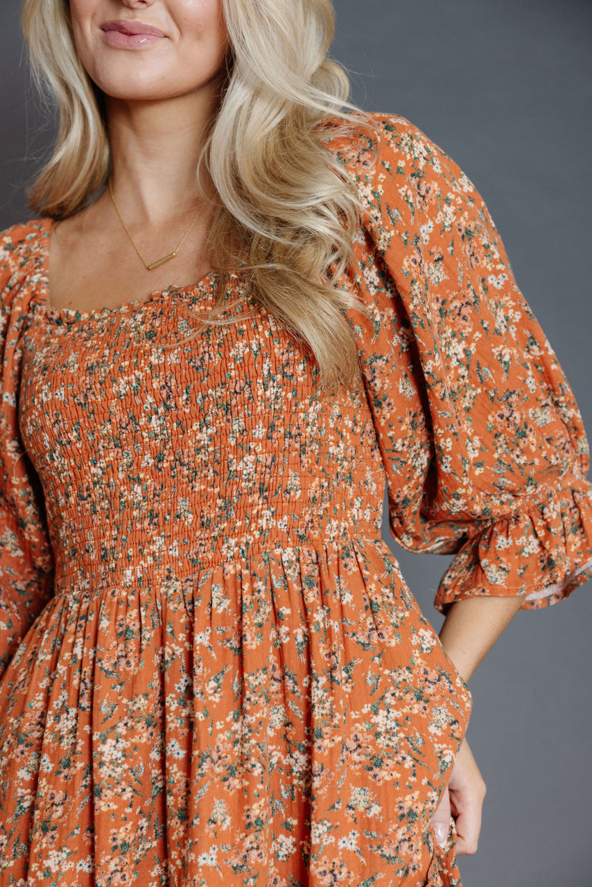 Crazy Love Dress in Rust Floral