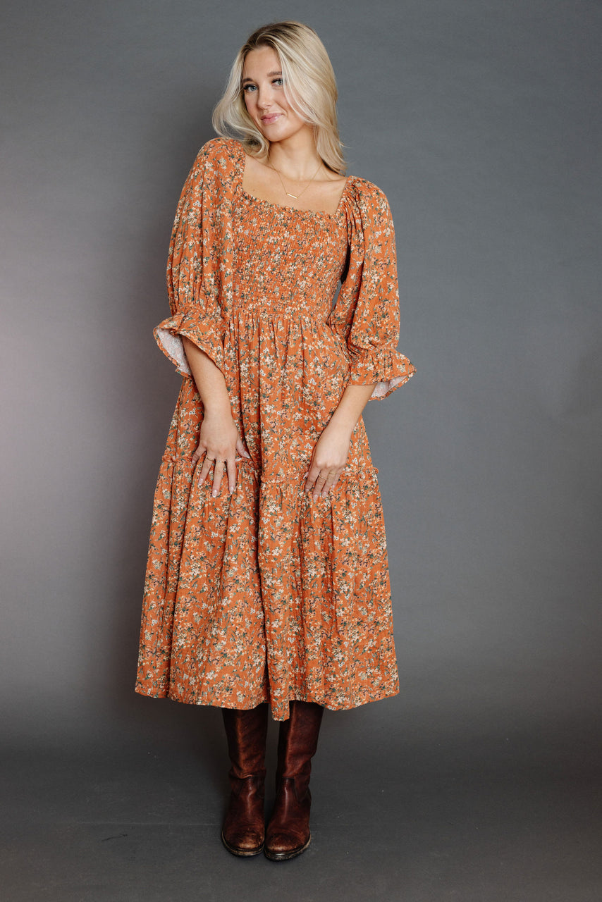 Crazy Love Dress in Rust Floral