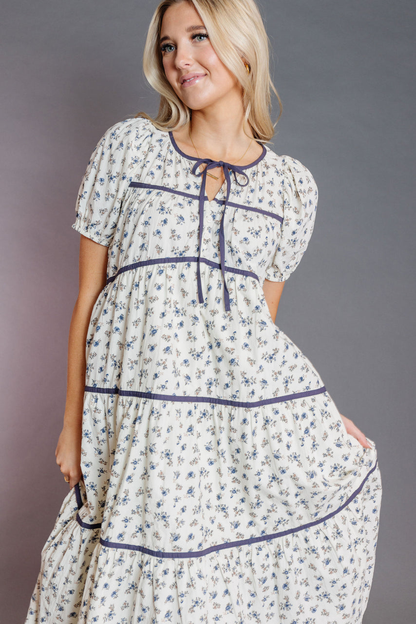 Willie Dress in Cream/Blue