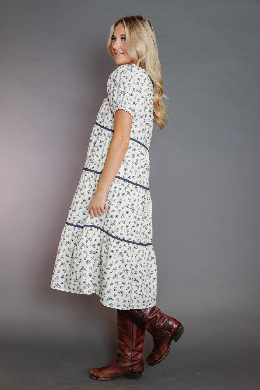 Willie Dress in Cream/Blue