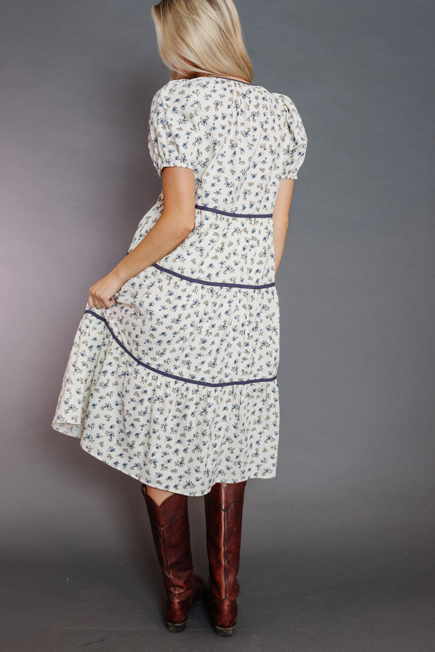 Willie Dress in Cream/Blue