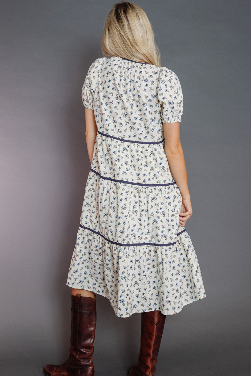 Willie Dress in Cream/Blue