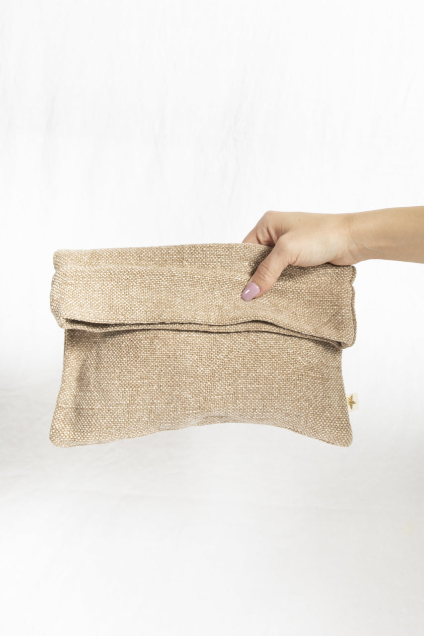 Cotton & Jute Zipper Pouch in Taupe